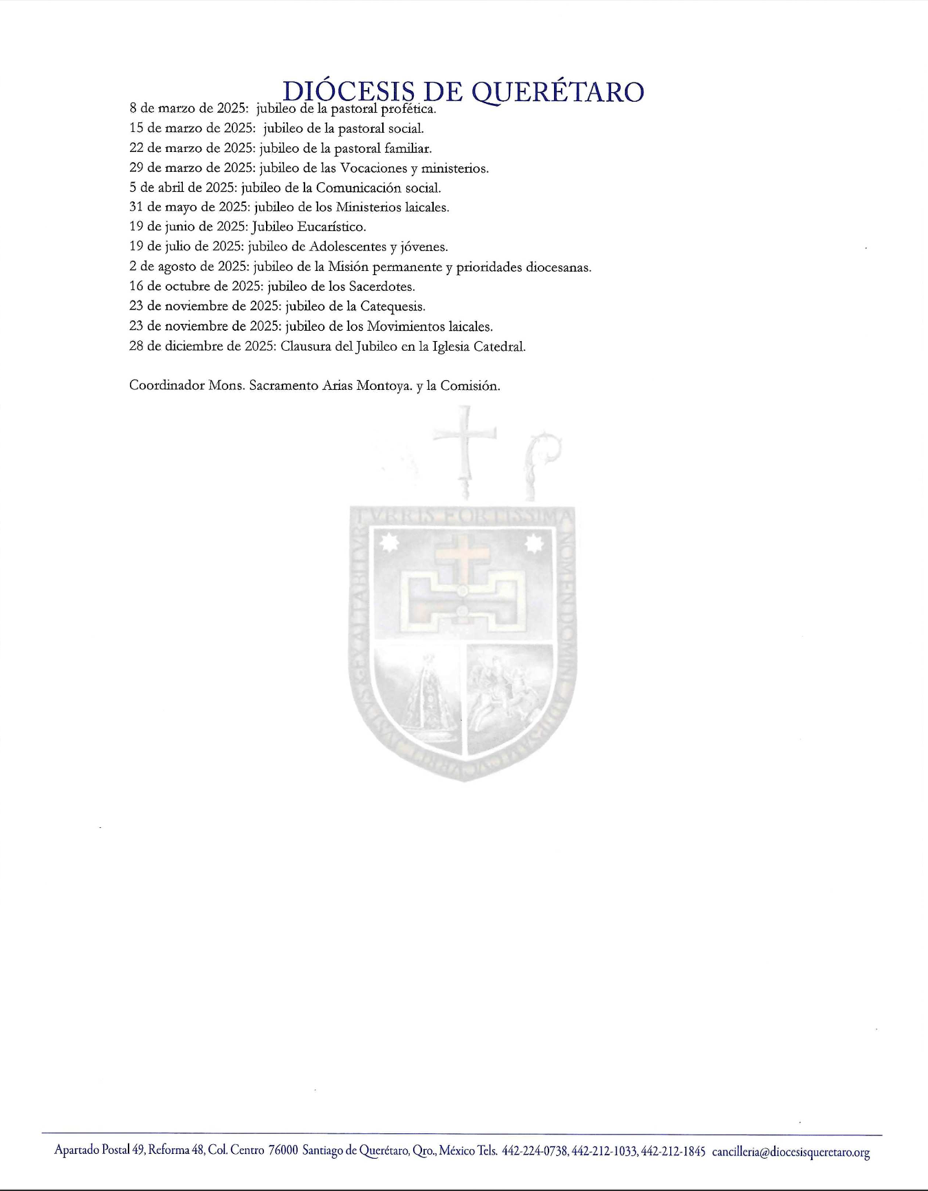 Prot. N. 232/2024 Circular N. 19 Asunto: Sobre el jubileo de la esperanza 2025, en nuestra Diócesis de Querétaro. 3